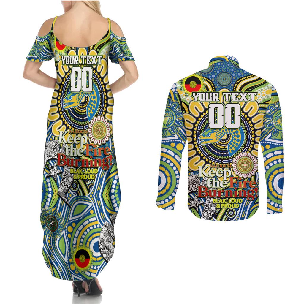 Custom NAIDOC Week 2024 Eels Couples Matching Summer Maxi Dress and Long Sleeve Button Shirt Mascot Rugby