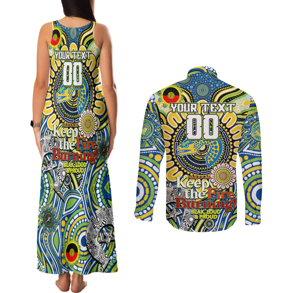 Custom NAIDOC Week 2024 Eels Couples Matching Tank Maxi Dress and Long Sleeve Button Shirt Mascot Rugby