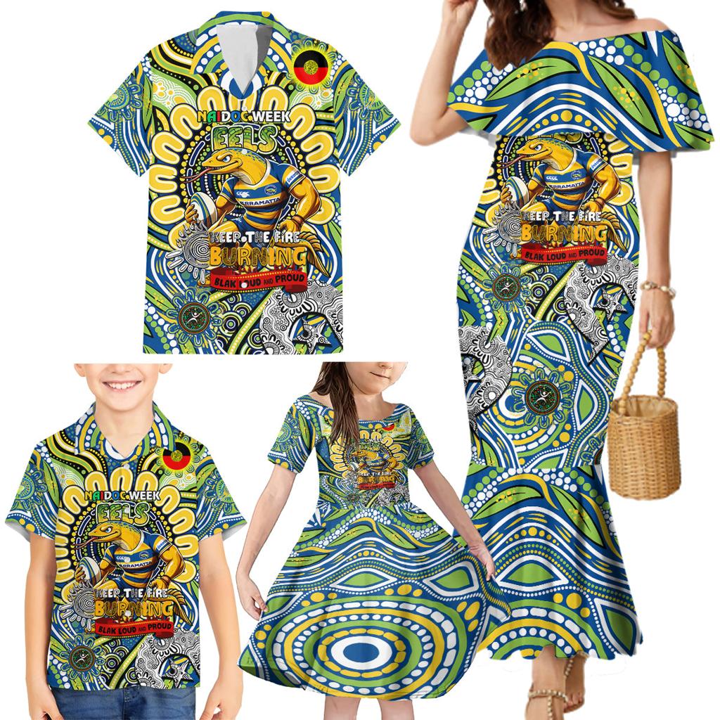 Custom NAIDOC Week 2024 Eels Family Matching Mermaid Dress and Hawaiian Shirt Mascot Rugby