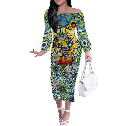 Custom NAIDOC Week 2024 Eels Family Matching Off The Shoulder Long Sleeve Dress and Hawaiian Shirt Mascot Rugby