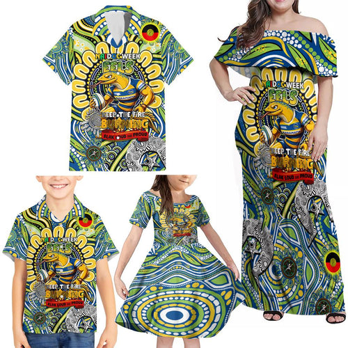 Custom NAIDOC Week 2024 Eels Family Matching Off Shoulder Maxi Dress and Hawaiian Shirt Mascot Rugby