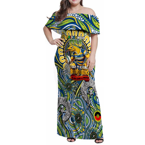 Custom NAIDOC Week 2024 Eels Family Matching Off Shoulder Maxi Dress and Hawaiian Shirt Mascot Rugby