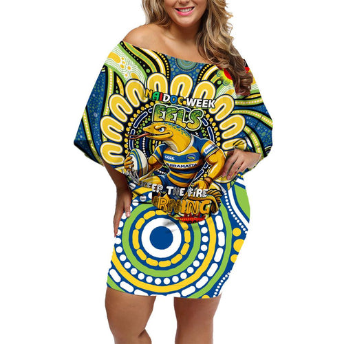 Custom NAIDOC Week 2024 Eels Family Matching Off Shoulder Short Dress and Hawaiian Shirt Mascot Rugby