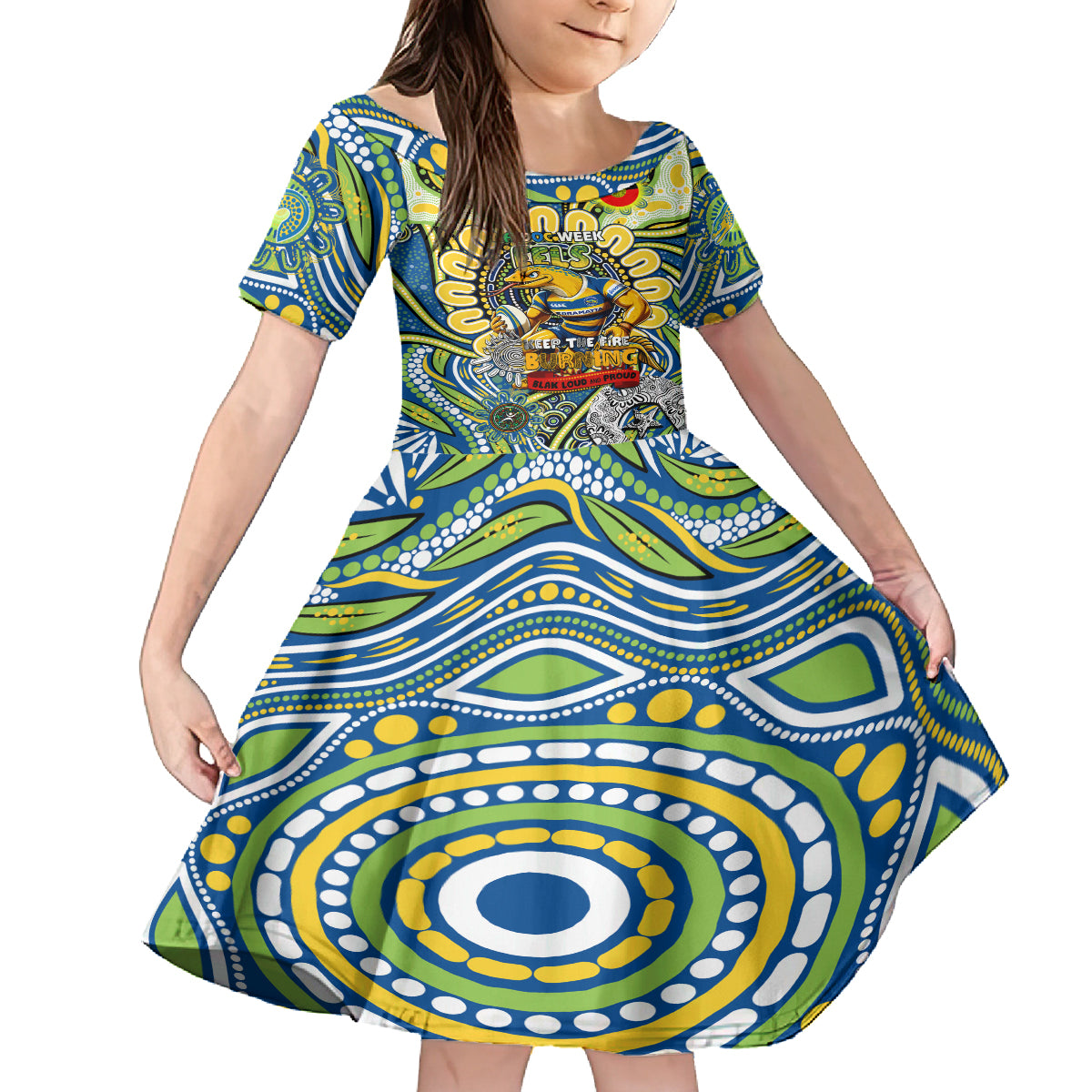 Custom NAIDOC Week 2024 Eels Kid Short Sleeve Dress Mascot Rugby