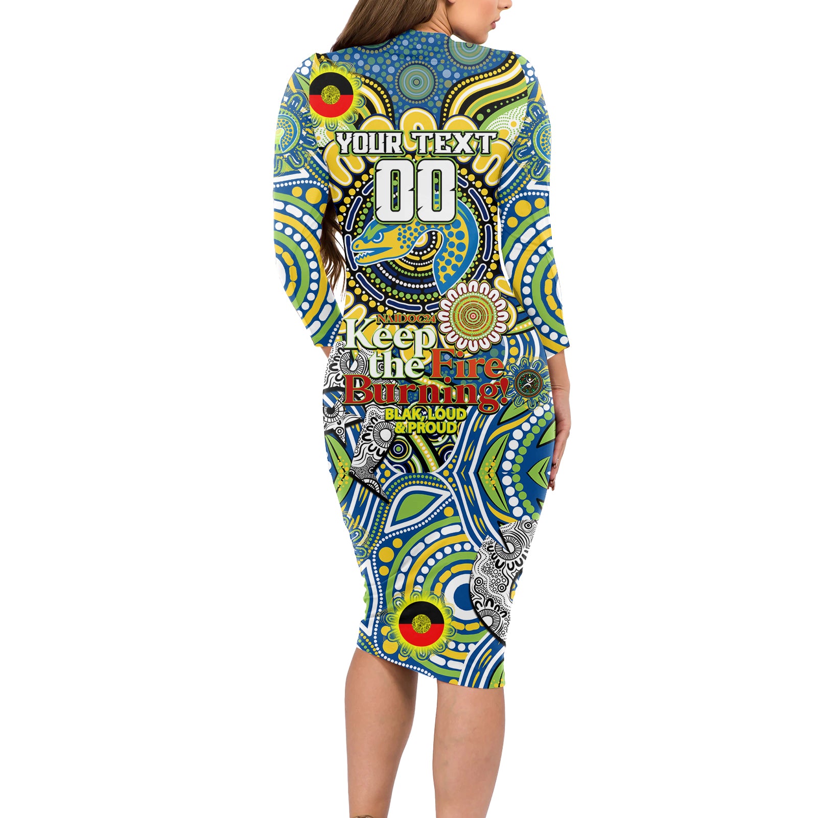 Custom NAIDOC Week 2024 Eels Long Sleeve Bodycon Dress Mascot Rugby