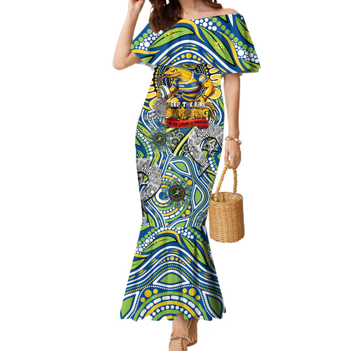 Custom NAIDOC Week 2024 Eels Mermaid Dress Mascot Rugby