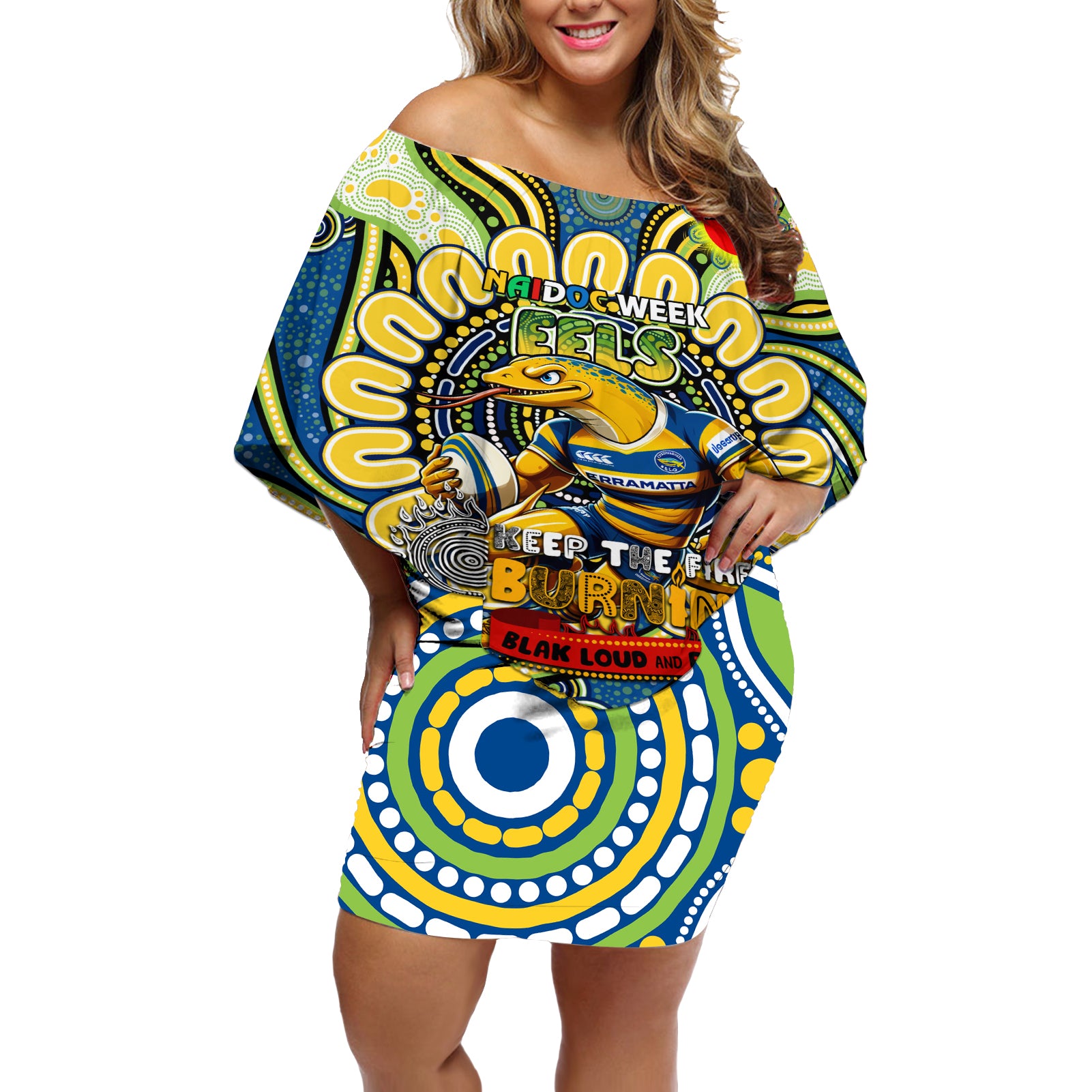 Custom NAIDOC Week 2024 Eels Off Shoulder Short Dress Mascot Rugby