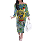 Custom NAIDOC Week 2024 Eels Off The Shoulder Long Sleeve Dress Mascot Rugby