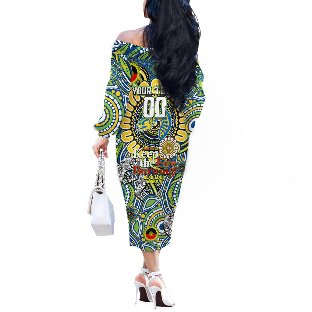 Custom NAIDOC Week 2024 Eels Off The Shoulder Long Sleeve Dress Mascot Rugby