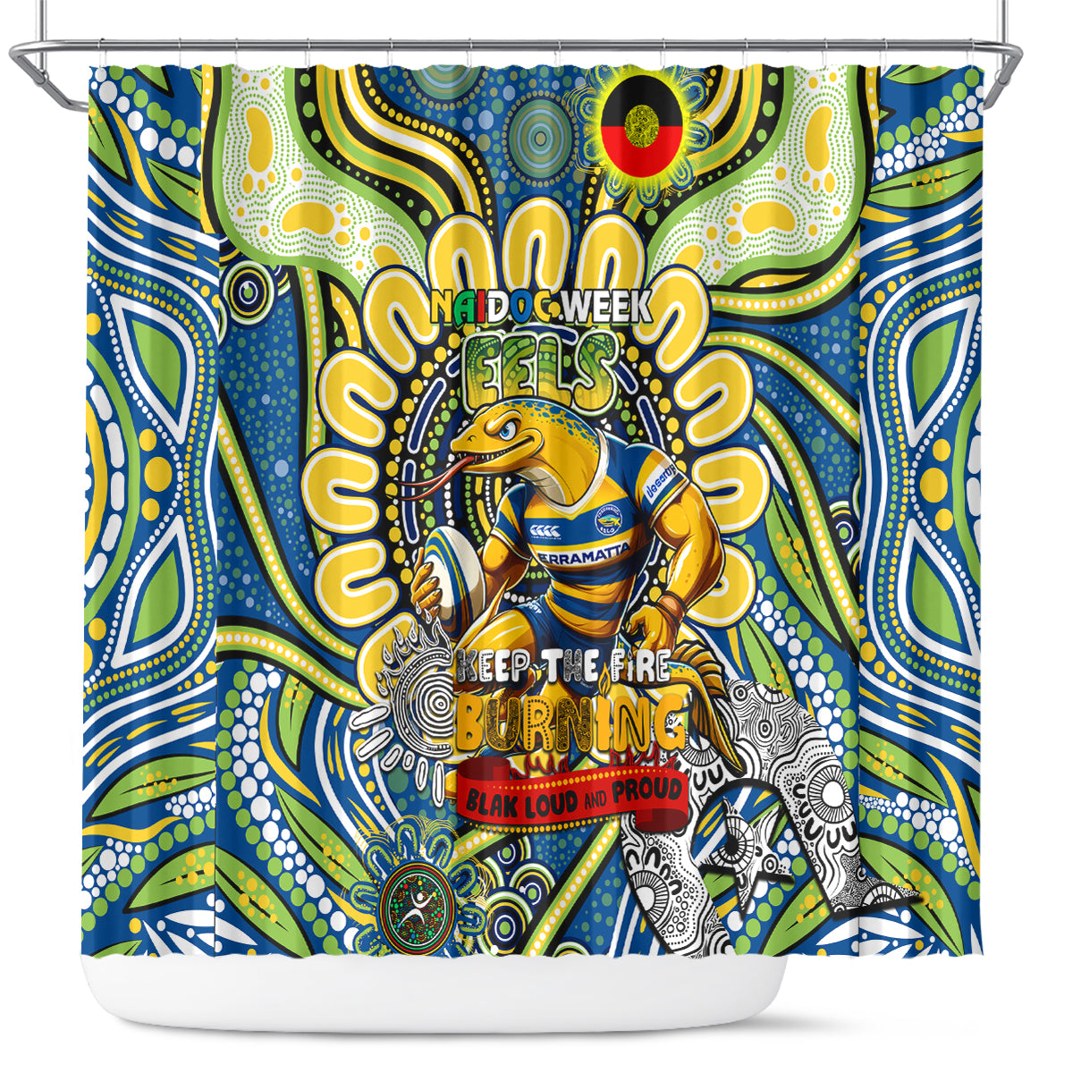 NAIDOC Week 2024 Eels Shower Curtain Mascot Rugby