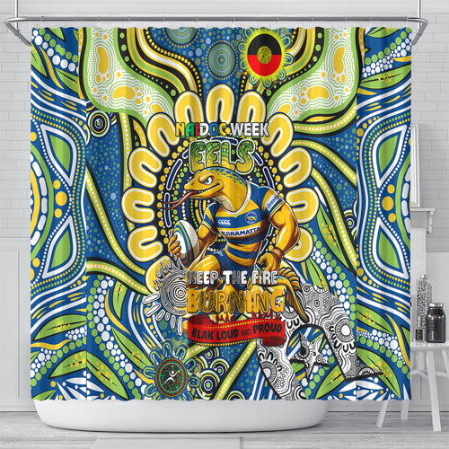 NAIDOC Week 2024 Eels Shower Curtain Mascot Rugby
