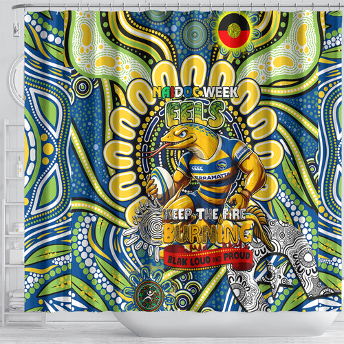NAIDOC Week 2024 Eels Shower Curtain Mascot Rugby