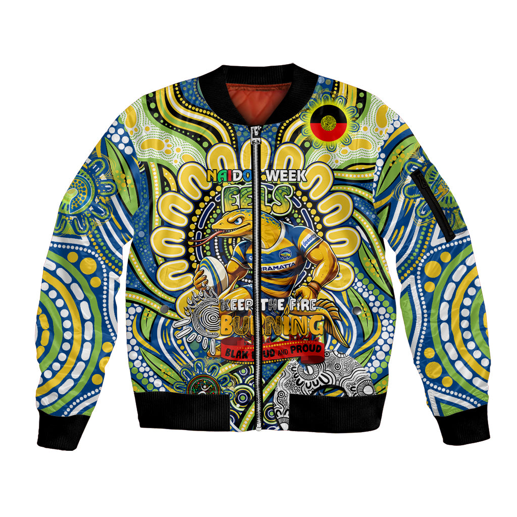 Custom NAIDOC Week 2024 Eels Sleeve Zip Bomber Jacket Mascot Rugby