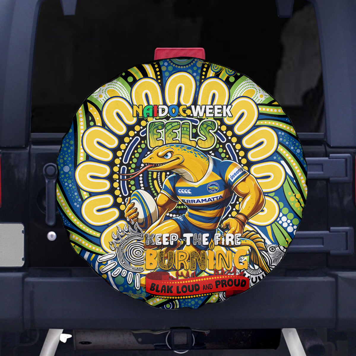 NAIDOC Week 2024 Eels Spare Tire Cover Mascot Rugby