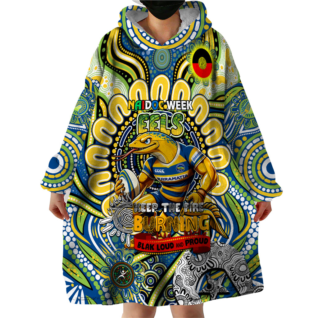 Custom NAIDOC Week 2024 Eels Wearable Blanket Hoodie Mascot Rugby