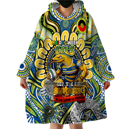 Custom NAIDOC Week 2024 Eels Wearable Blanket Hoodie Mascot Rugby