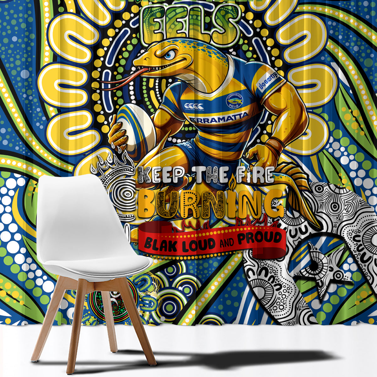 NAIDOC Week 2024 Eels Window Curtain Mascot Rugby