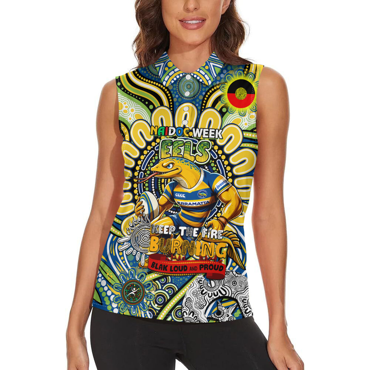 Custom NAIDOC Week 2024 Eels Women Sleeveless Polo Shirt Mascot Rugby