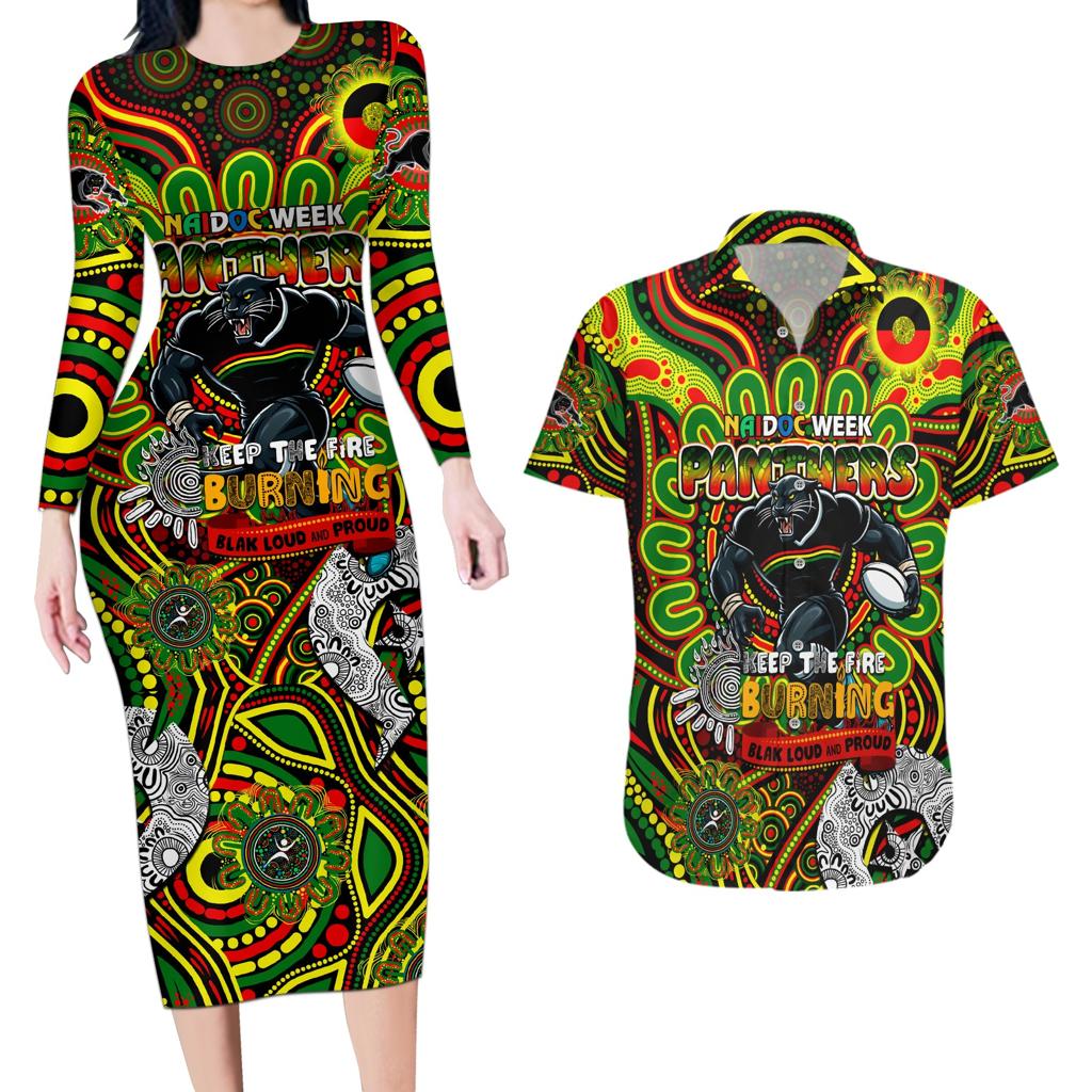 Custom NAIDOC Week 2024 Panthers Couples Matching Long Sleeve Bodycon Dress and Hawaiian Shirt Mascot Rugby