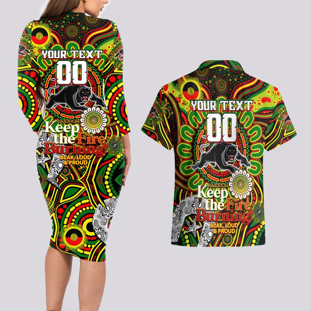 Custom NAIDOC Week 2024 Panthers Couples Matching Long Sleeve Bodycon Dress and Hawaiian Shirt Mascot Rugby