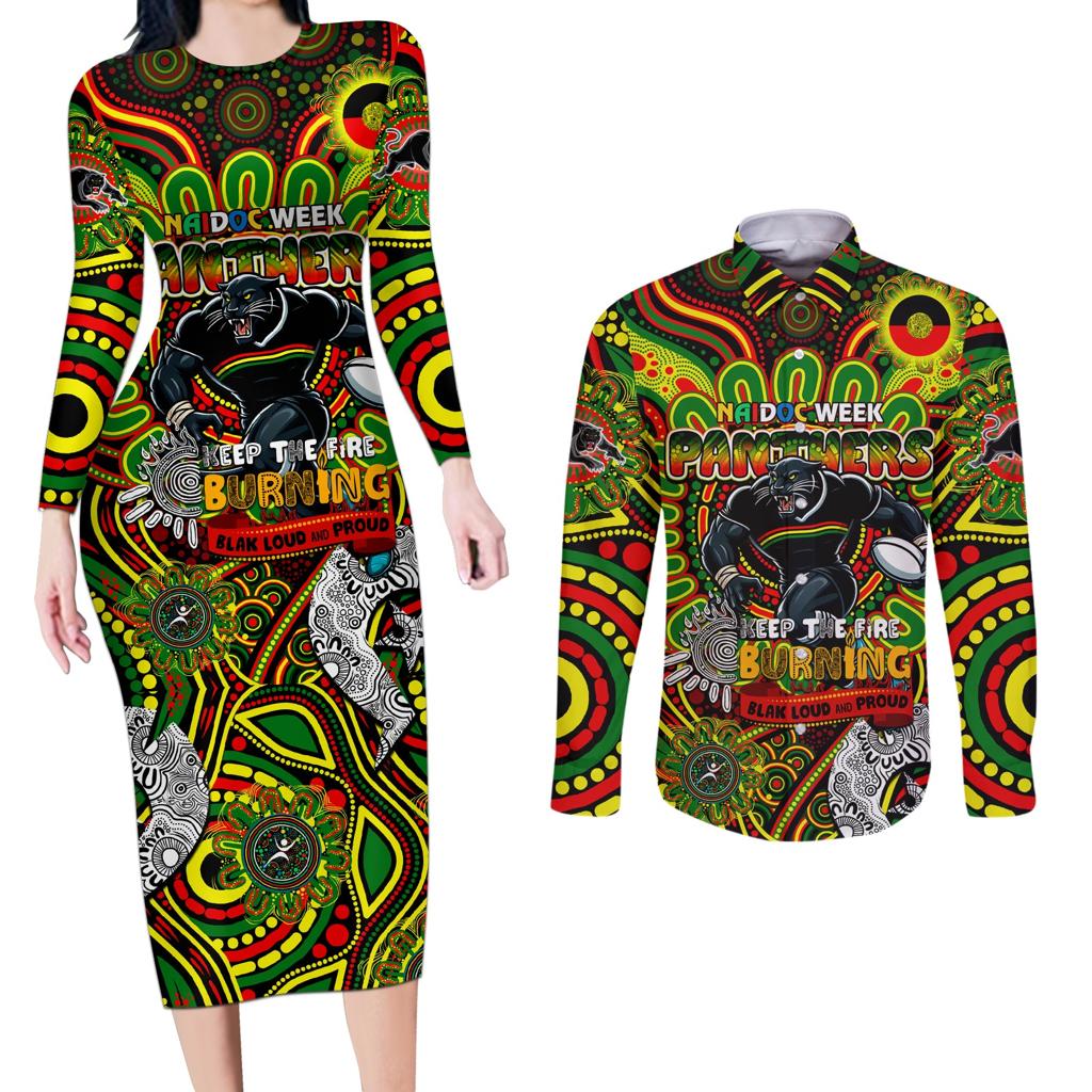Custom NAIDOC Week 2024 Panthers Couples Matching Long Sleeve Bodycon Dress and Long Sleeve Button Shirt Mascot Rugby
