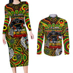 Custom NAIDOC Week 2024 Panthers Couples Matching Long Sleeve Bodycon Dress and Long Sleeve Button Shirt Mascot Rugby