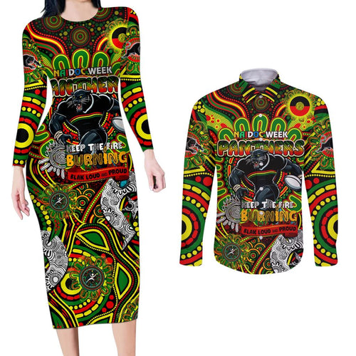 Custom NAIDOC Week 2024 Panthers Couples Matching Long Sleeve Bodycon Dress and Long Sleeve Button Shirt Mascot Rugby
