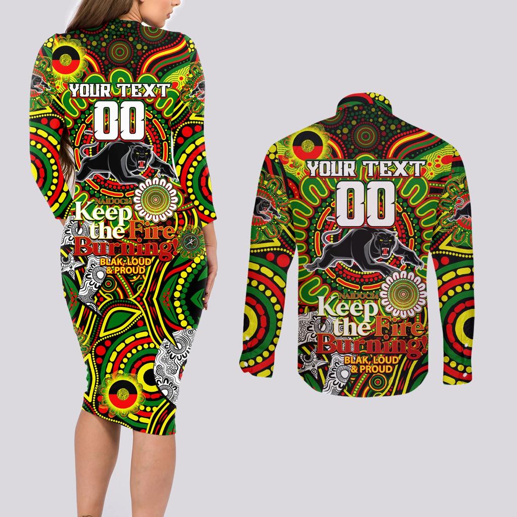 Custom NAIDOC Week 2024 Panthers Couples Matching Long Sleeve Bodycon Dress and Long Sleeve Button Shirt Mascot Rugby