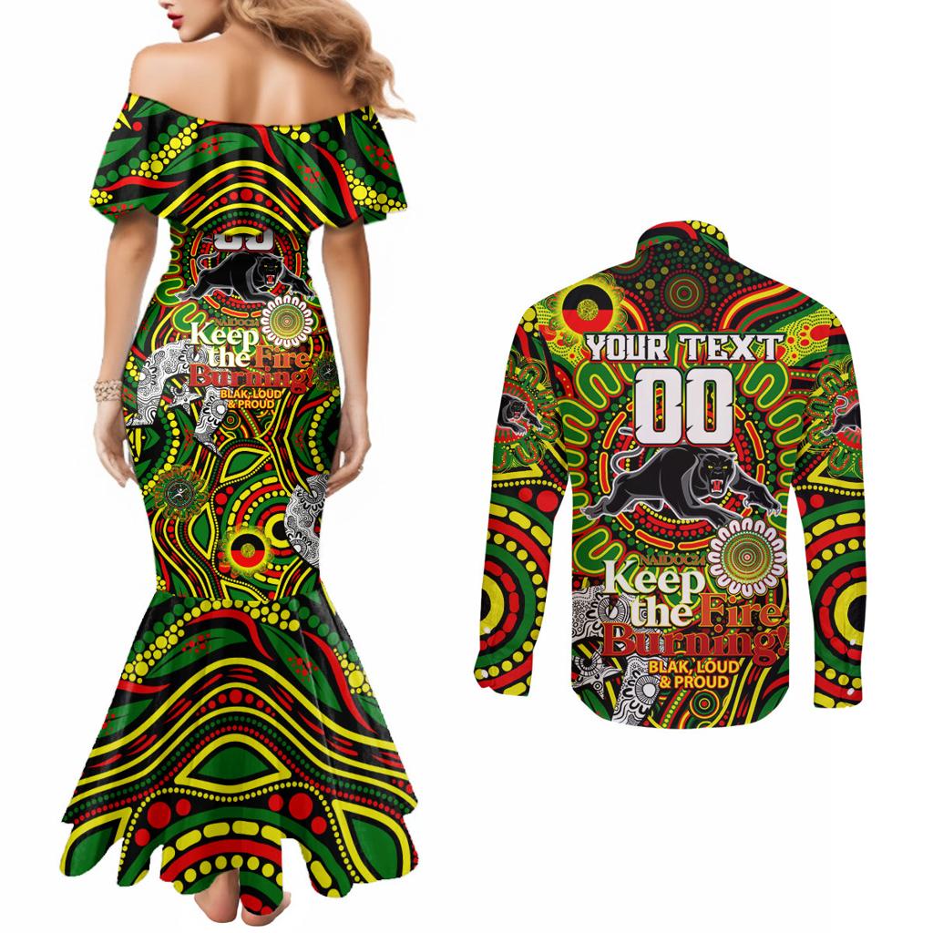 Custom NAIDOC Week 2024 Panthers Couples Matching Mermaid Dress and Long Sleeve Button Shirt Mascot Rugby