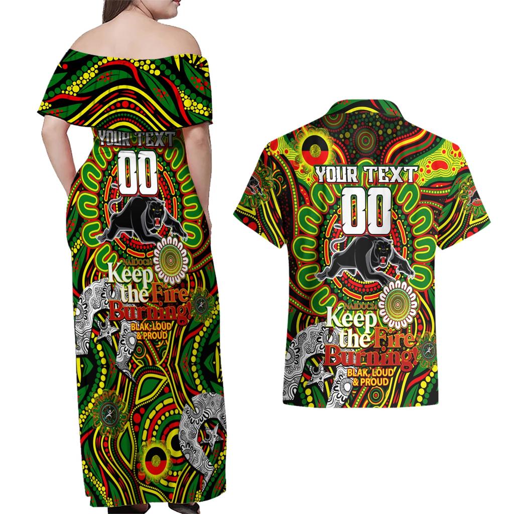 Custom NAIDOC Week 2024 Panthers Couples Matching Off Shoulder Maxi Dress and Hawaiian Shirt Mascot Rugby