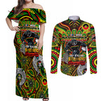 Custom NAIDOC Week 2024 Panthers Couples Matching Off Shoulder Maxi Dress and Long Sleeve Button Shirt Mascot Rugby