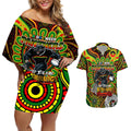 Custom NAIDOC Week 2024 Panthers Couples Matching Off Shoulder Short Dress and Hawaiian Shirt Mascot Rugby