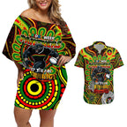 Custom NAIDOC Week 2024 Panthers Couples Matching Off Shoulder Short Dress and Hawaiian Shirt Mascot Rugby