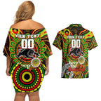 Custom NAIDOC Week 2024 Panthers Couples Matching Off Shoulder Short Dress and Hawaiian Shirt Mascot Rugby