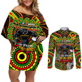 Custom NAIDOC Week 2024 Panthers Couples Matching Off Shoulder Short Dress and Long Sleeve Button Shirt Mascot Rugby