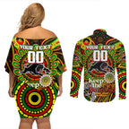 Custom NAIDOC Week 2024 Panthers Couples Matching Off Shoulder Short Dress and Long Sleeve Button Shirt Mascot Rugby