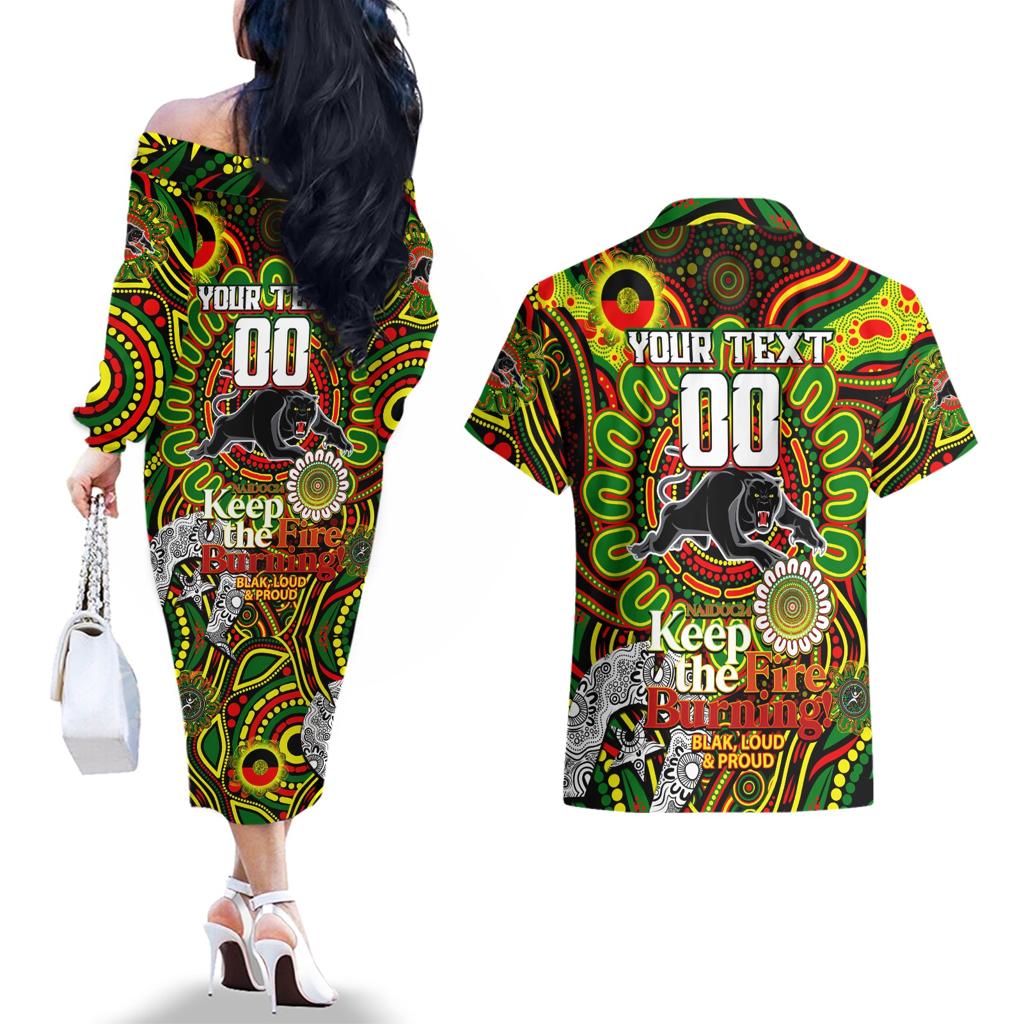 Custom NAIDOC Week 2024 Panthers Couples Matching Off The Shoulder Long Sleeve Dress and Hawaiian Shirt Mascot Rugby