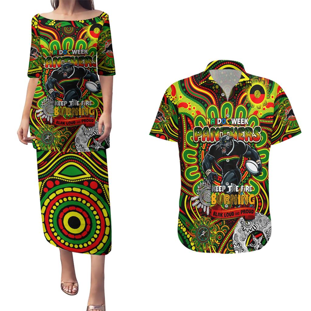 Custom NAIDOC Week 2024 Panthers Couples Matching Puletasi and Hawaiian Shirt Mascot Rugby