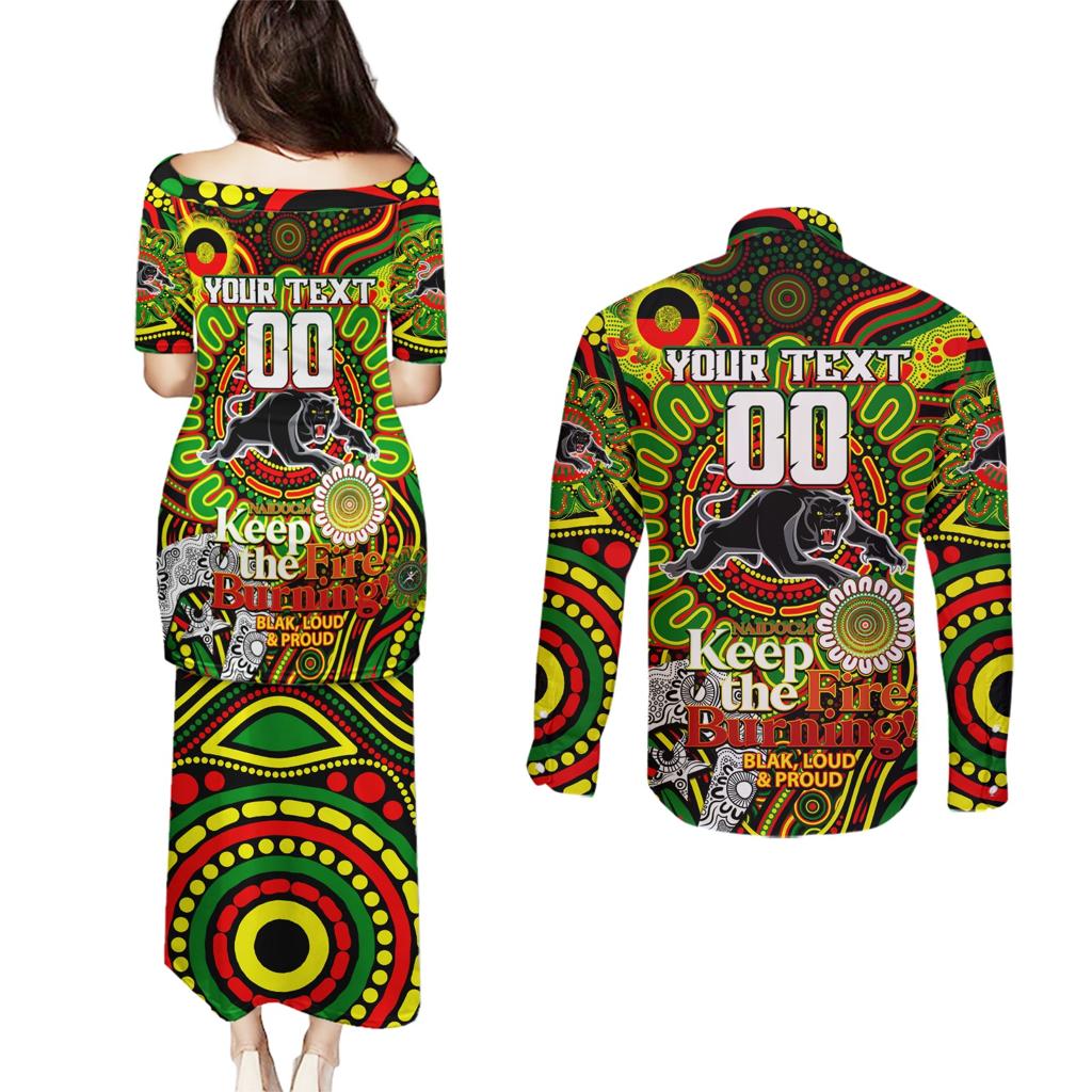 Custom NAIDOC Week 2024 Panthers Couples Matching Puletasi and Long Sleeve Button Shirt Mascot Rugby