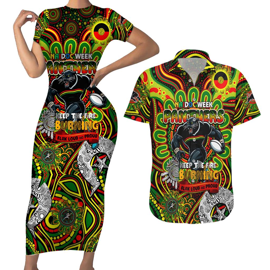 Custom NAIDOC Week 2024 Panthers Couples Matching Short Sleeve Bodycon Dress and Hawaiian Shirt Mascot Rugby