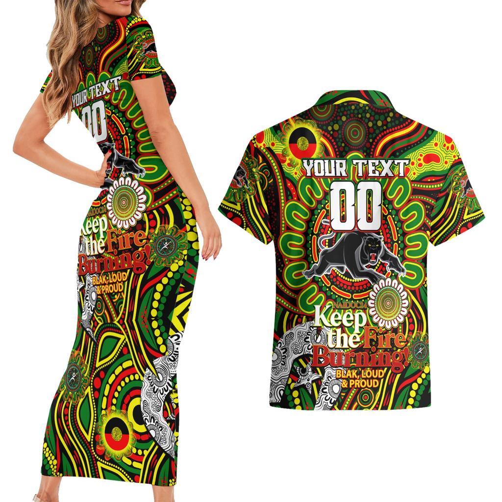 Custom NAIDOC Week 2024 Panthers Couples Matching Short Sleeve Bodycon Dress and Hawaiian Shirt Mascot Rugby