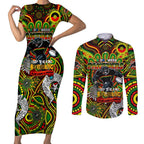Custom NAIDOC Week 2024 Panthers Couples Matching Short Sleeve Bodycon Dress and Long Sleeve Button Shirt Mascot Rugby