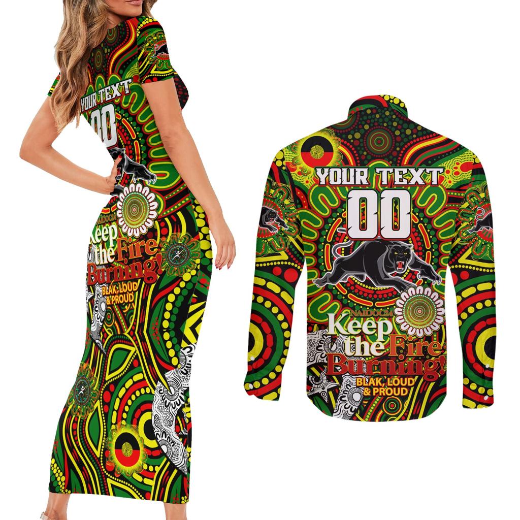 Custom NAIDOC Week 2024 Panthers Couples Matching Short Sleeve Bodycon Dress and Long Sleeve Button Shirt Mascot Rugby