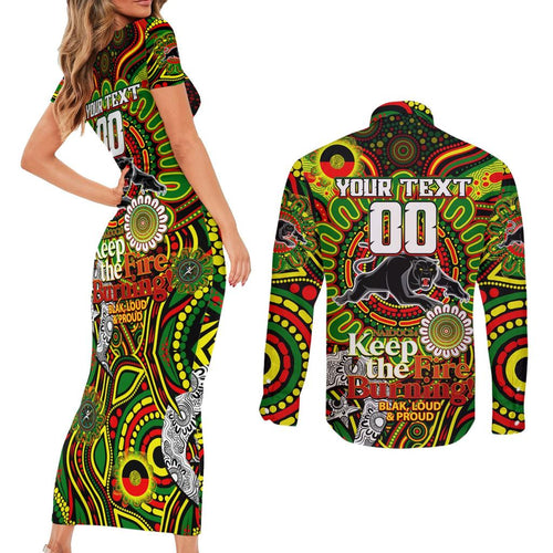 Custom NAIDOC Week 2024 Panthers Couples Matching Short Sleeve Bodycon Dress and Long Sleeve Button Shirt Mascot Rugby
