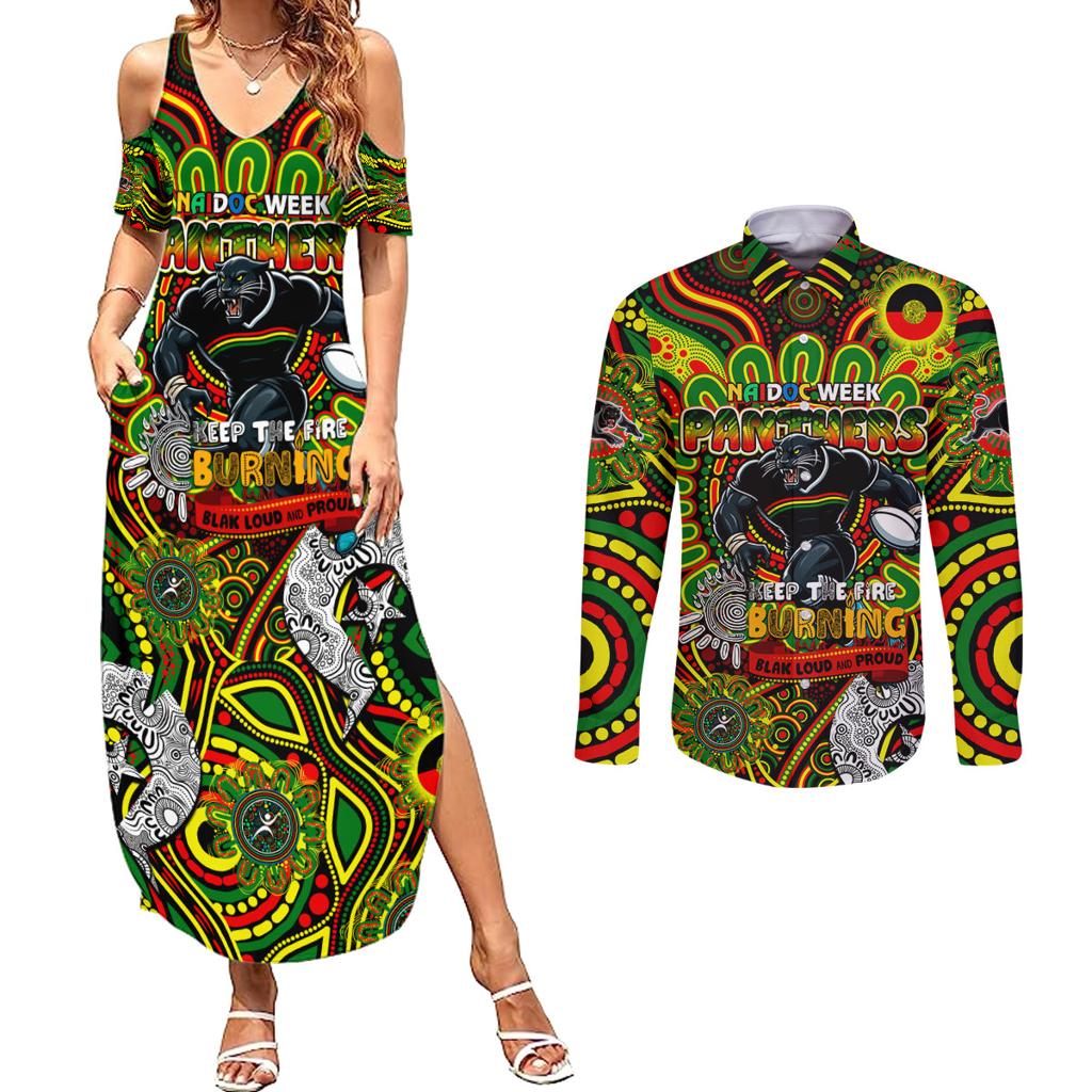 Custom NAIDOC Week 2024 Panthers Couples Matching Summer Maxi Dress and Long Sleeve Button Shirt Mascot Rugby