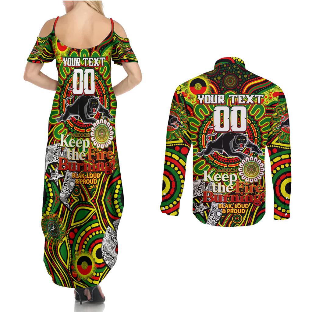 Custom NAIDOC Week 2024 Panthers Couples Matching Summer Maxi Dress and Long Sleeve Button Shirt Mascot Rugby