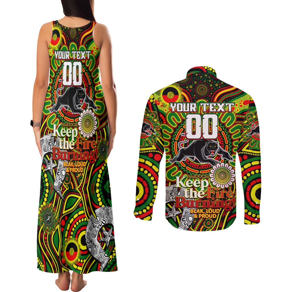 Custom NAIDOC Week 2024 Panthers Couples Matching Tank Maxi Dress and Long Sleeve Button Shirt Mascot Rugby