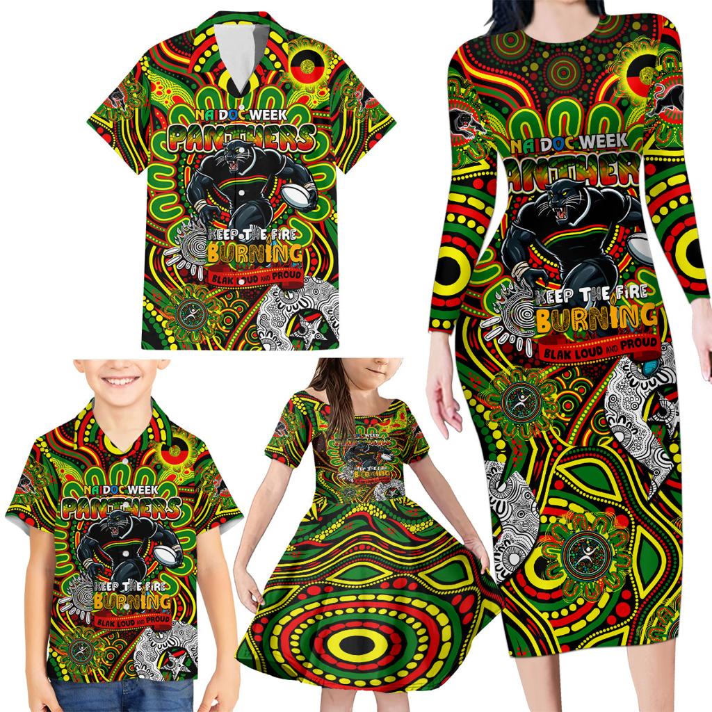 Custom NAIDOC Week 2024 Panthers Family Matching Long Sleeve Bodycon Dress and Hawaiian Shirt Mascot Rugby