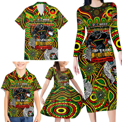 Custom NAIDOC Week 2024 Panthers Family Matching Long Sleeve Bodycon Dress and Hawaiian Shirt Mascot Rugby