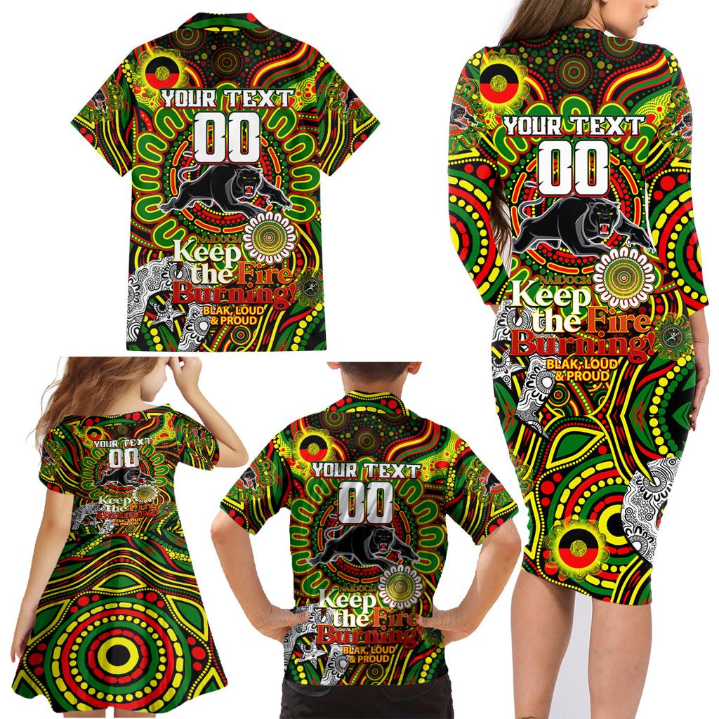 Custom NAIDOC Week 2024 Panthers Family Matching Long Sleeve Bodycon Dress and Hawaiian Shirt Mascot Rugby